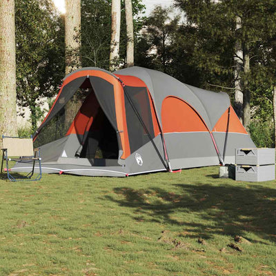 8-personers campingtelt vandtæt grå og orange