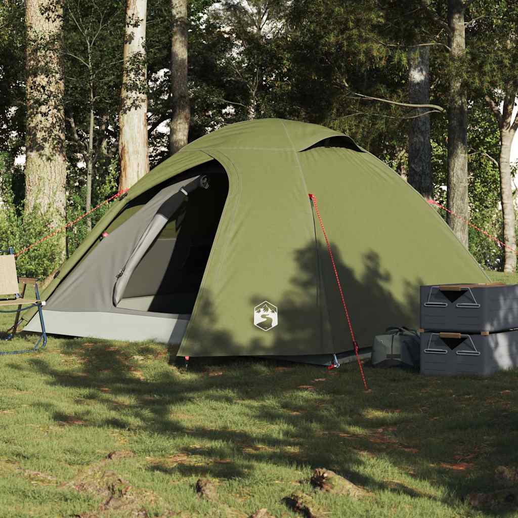 4-personers campingtelt vandtæt kuppel olivengrøn