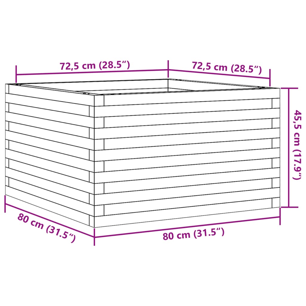 plantekasse 80x80x45,5 cm massivt fyrretræ gyldenbrun