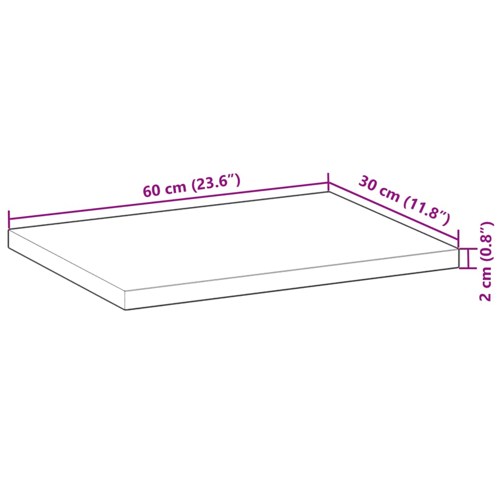 bordplade 60x30x2 cm rektangulær massivt akacietræ