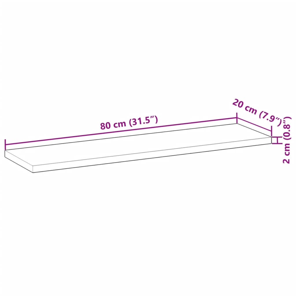 bordplade 80x20x2 cm rektangulær massivt akacietræ
