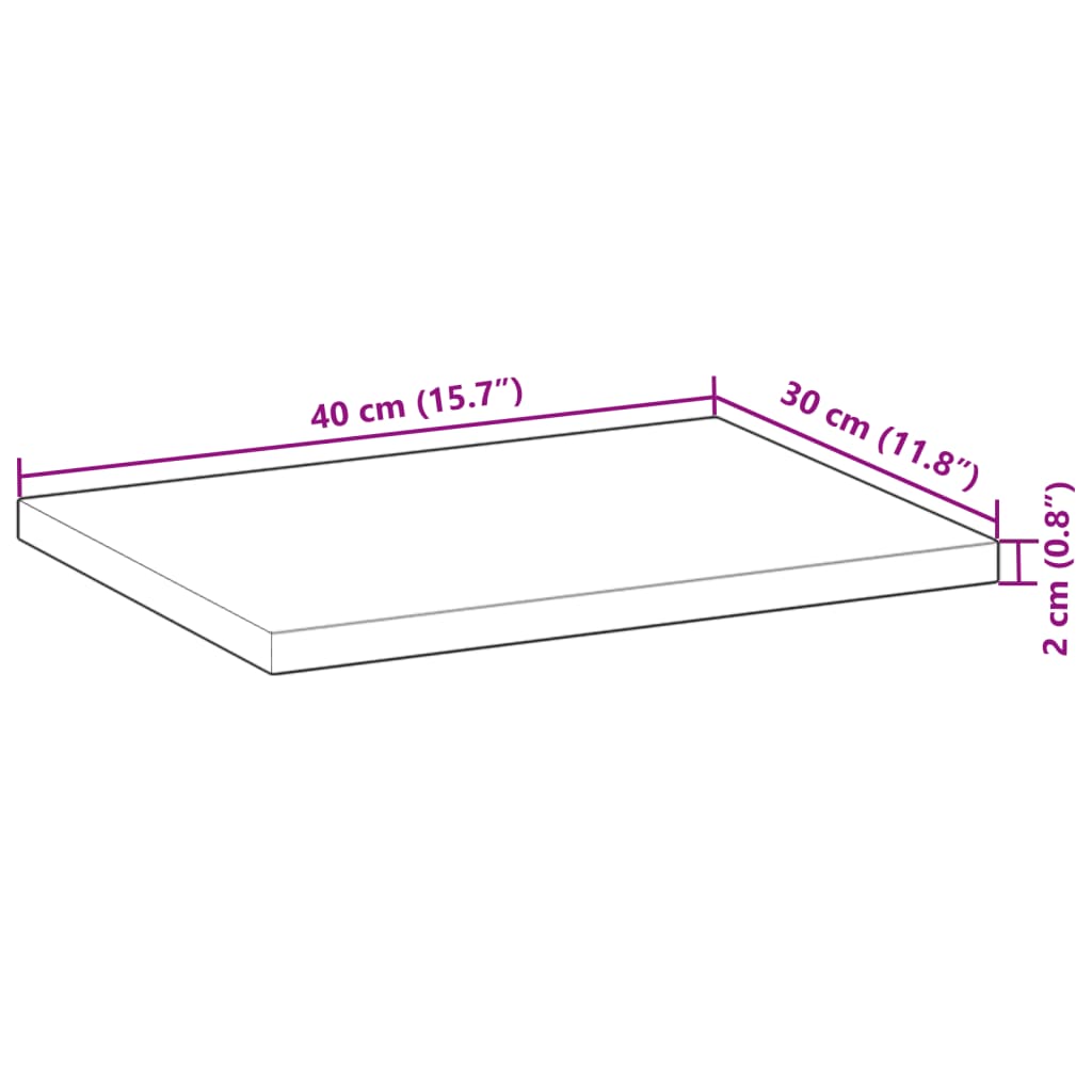 bordplade 40x30x2 cm rektangulær massivt akacietræ