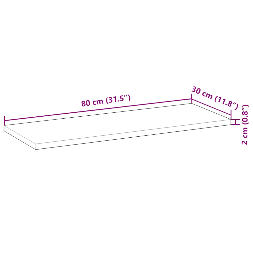 bordplade 80x30x2 cm rektangulær massivt akacietræ