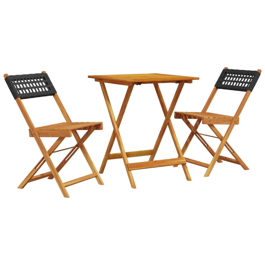 bistrosæt 3 dele polyrattan og massivt træ sort
