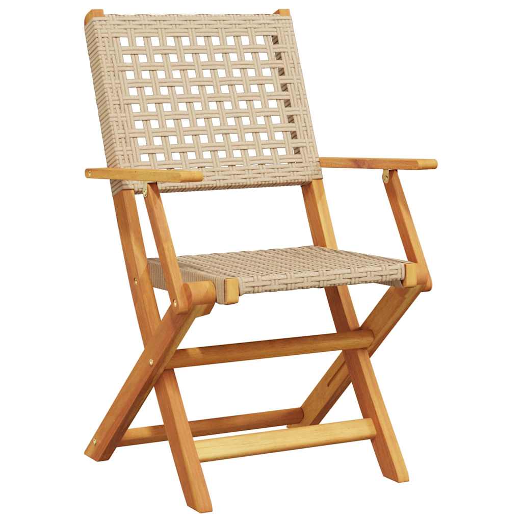 bistrosæt 3 dele polyrattan og massivt træ beige