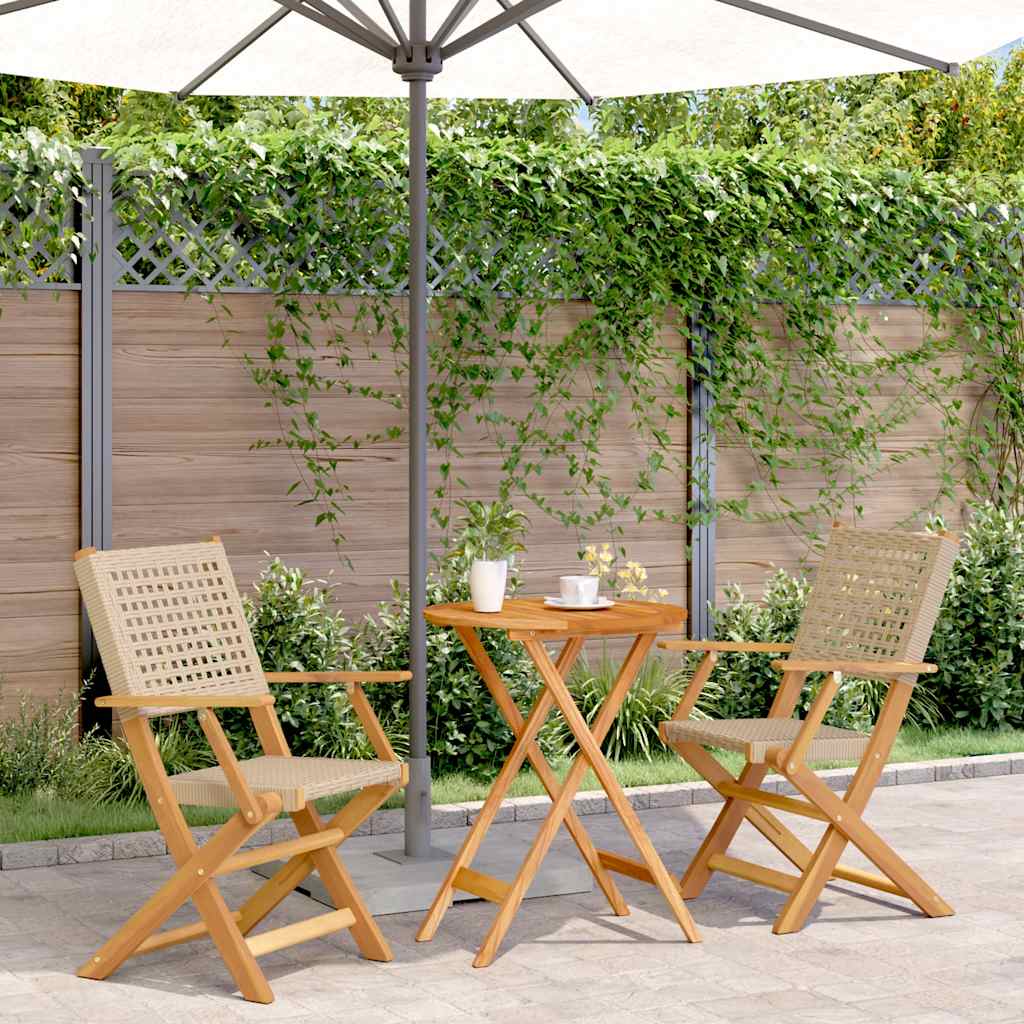 bistrosæt 3 dele polyrattan og massivt træ beige