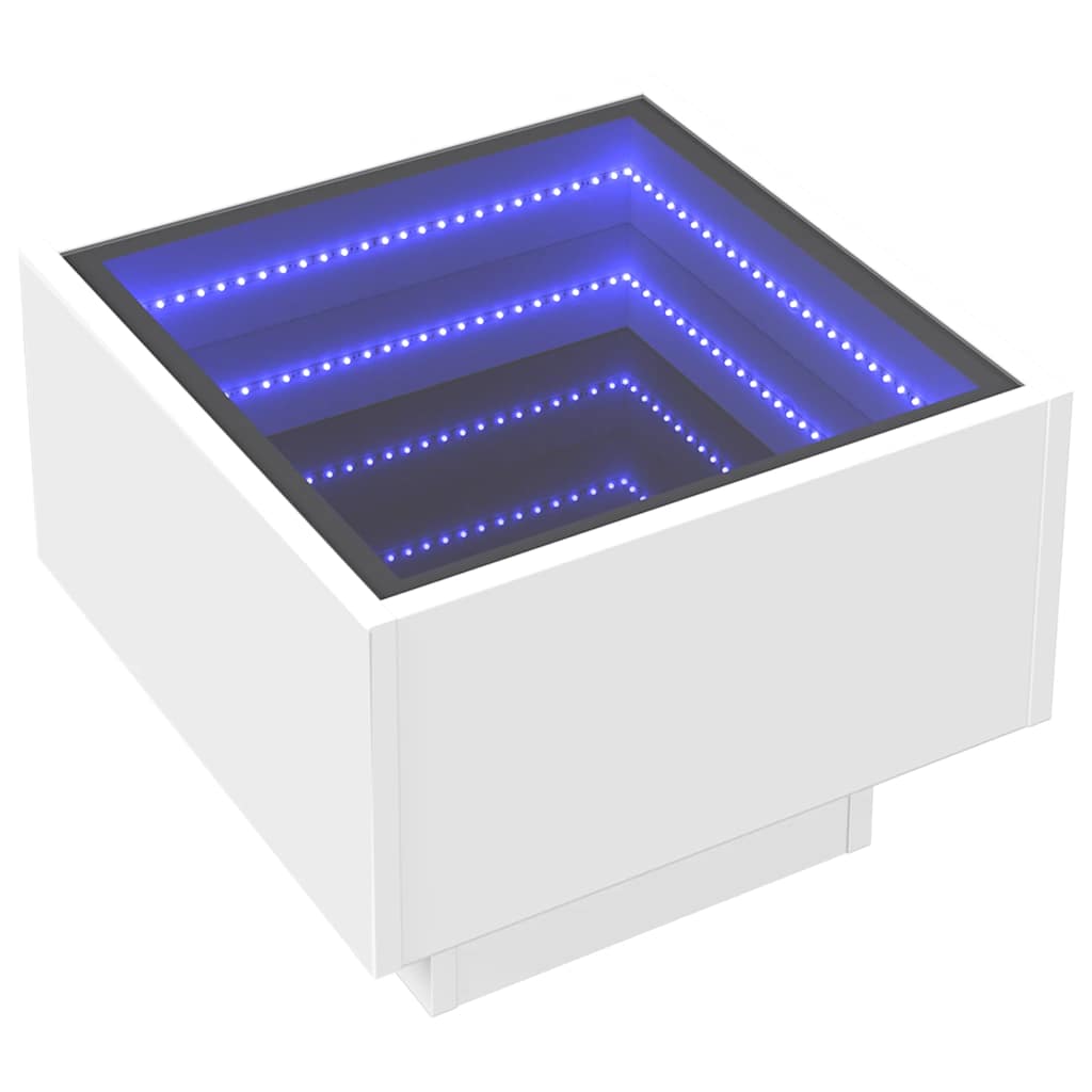 sidebord med LED-lys 40x40x30 cm konstrueret træ hvid