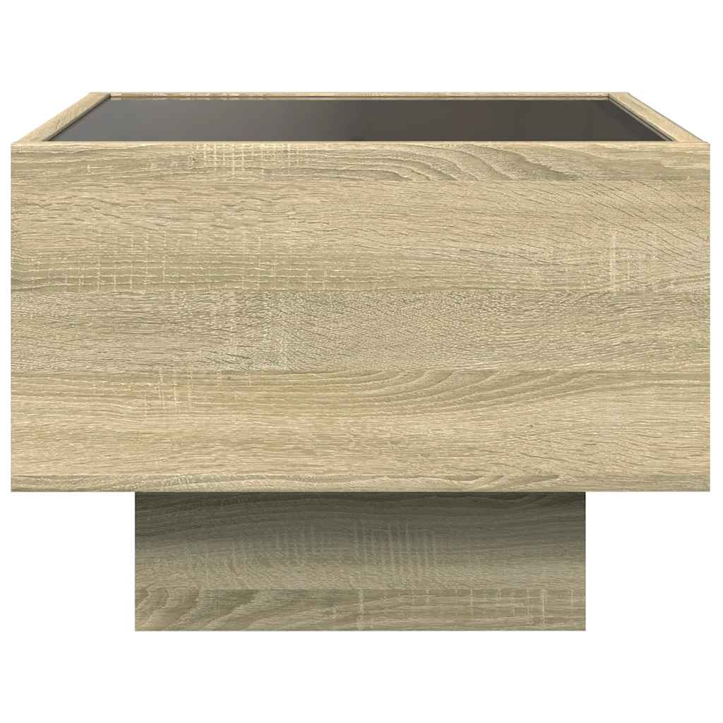 sidebord med LED-lys 40x40x30 cm konstrueret træ sonoma-eg