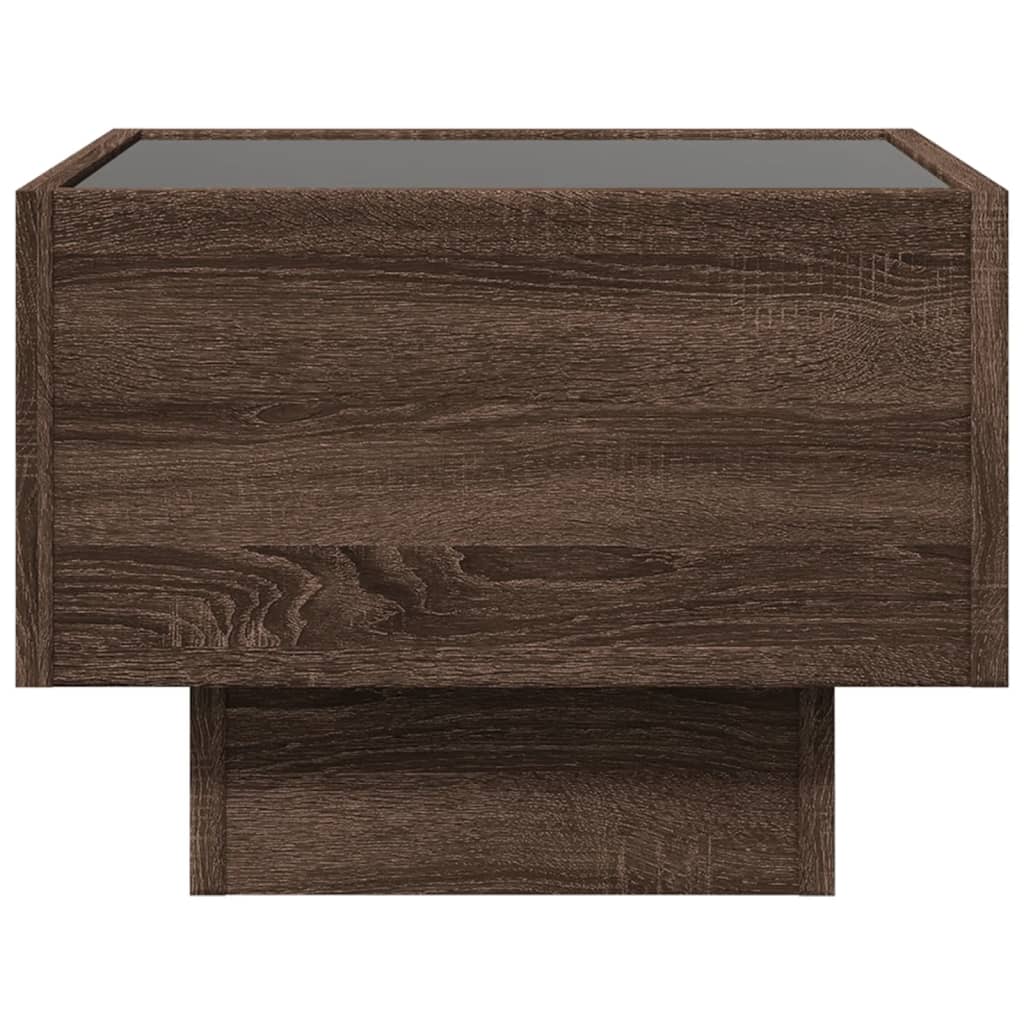 sidebord med LED-lys 40x40x30 cm konstrueret træ brunt eg