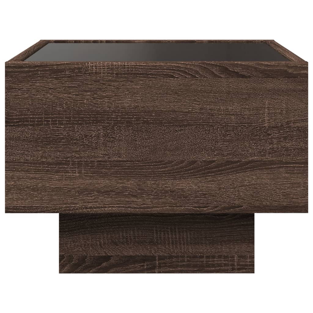 sidebord med LED-lys 40x40x30 cm konstrueret træ brunt eg