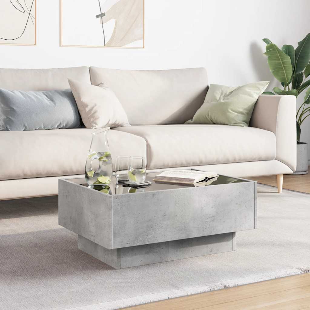 sofabord med LED-lys 70x50x30 cm konstrueret træ betongrå