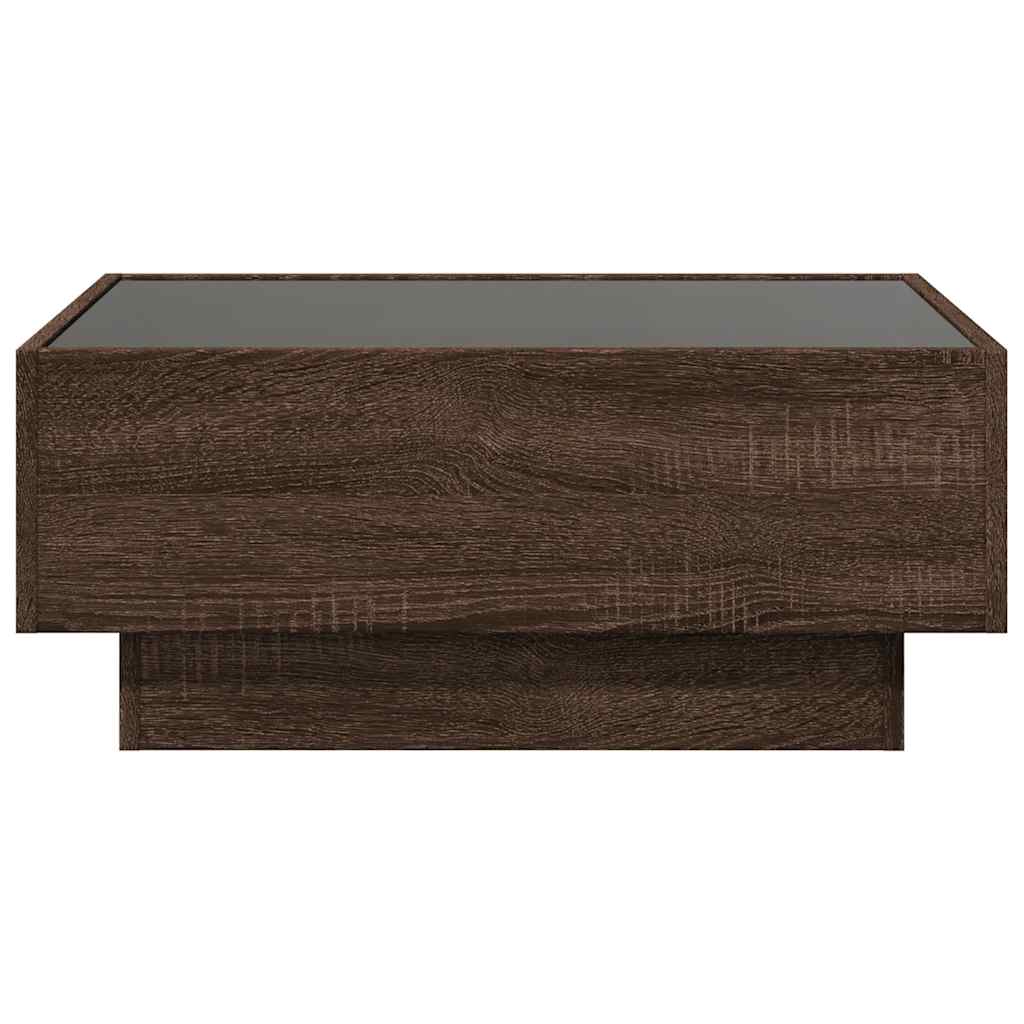 sofabord med LED-lys 70x50x30 cm konstrueret træ brunt eg
