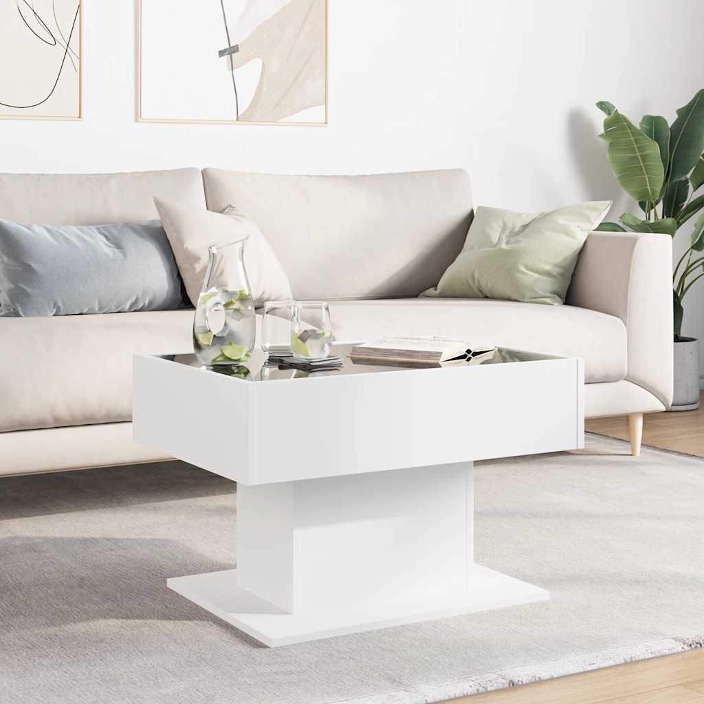 sofabord med LED-lys 70x50x45 cm konstrueret træ hvid