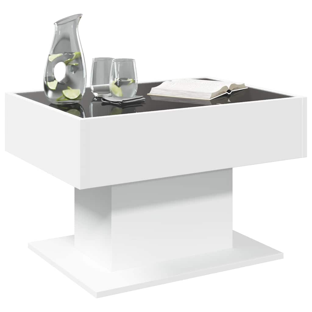sofabord med LED-lys 70x50x45 cm konstrueret træ hvid