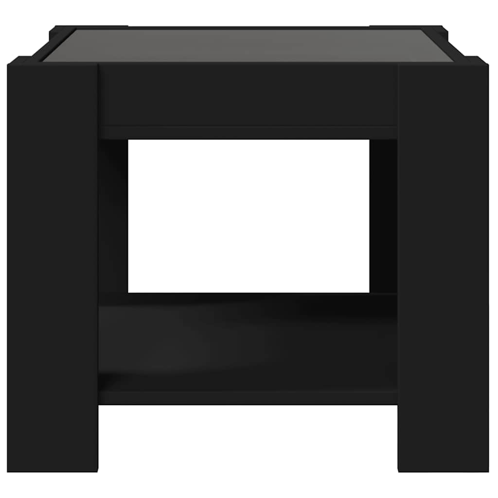 sofabord med LED-lys 53x53x45 cm konstrueret træ sort