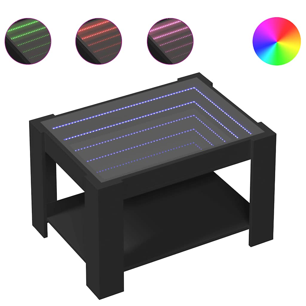 sofabord med LED-lys 73x53x45 cm konstrueret træ sort
