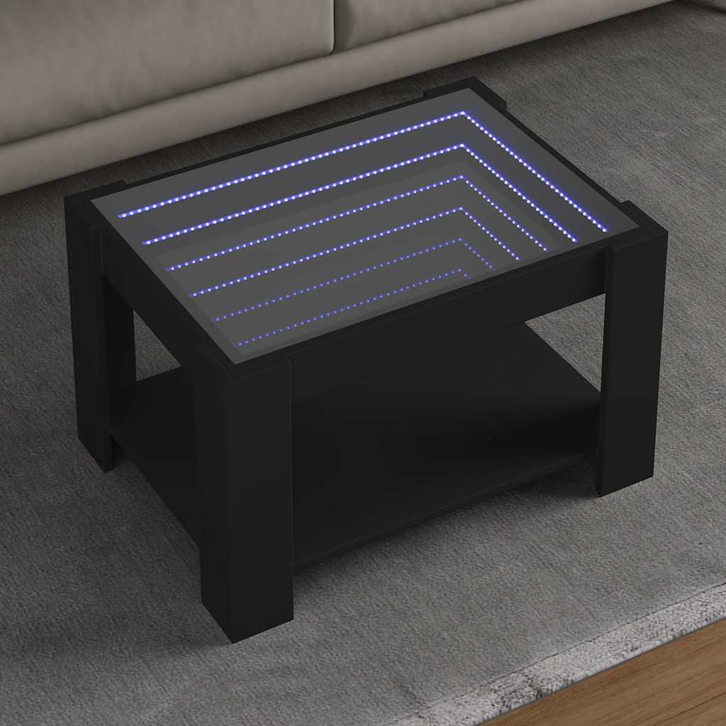 sofabord med LED-lys 73x53x45 cm konstrueret træ sort