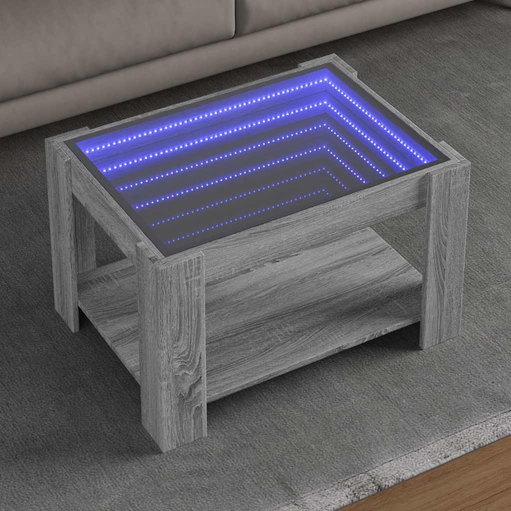 sofabord med LED-lys 73x53x45 cm konstrueret træ grå sonoma-eg