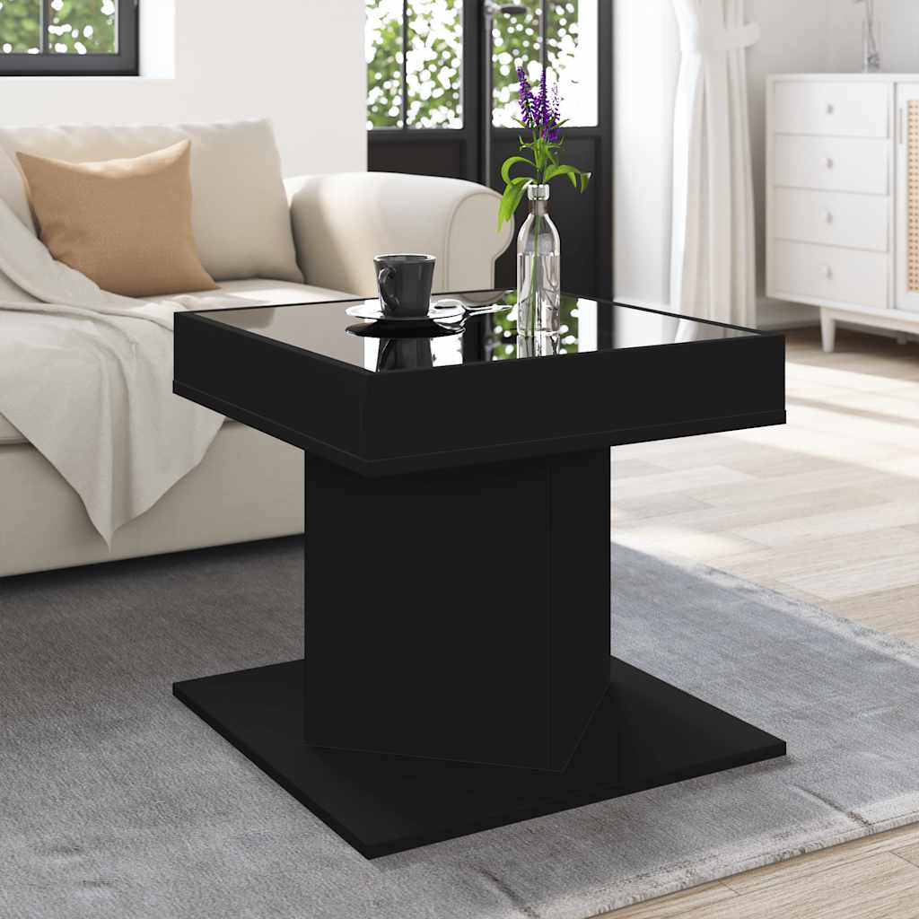 sofabord med LED-lys 50x50x45 cm konstrueret træ sort