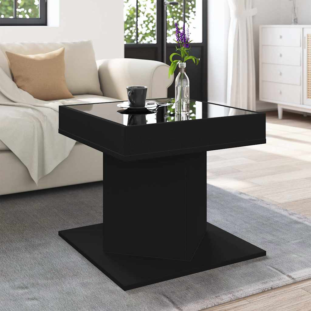 sofabord med LED-lys 50x50x45 cm konstrueret træ sort