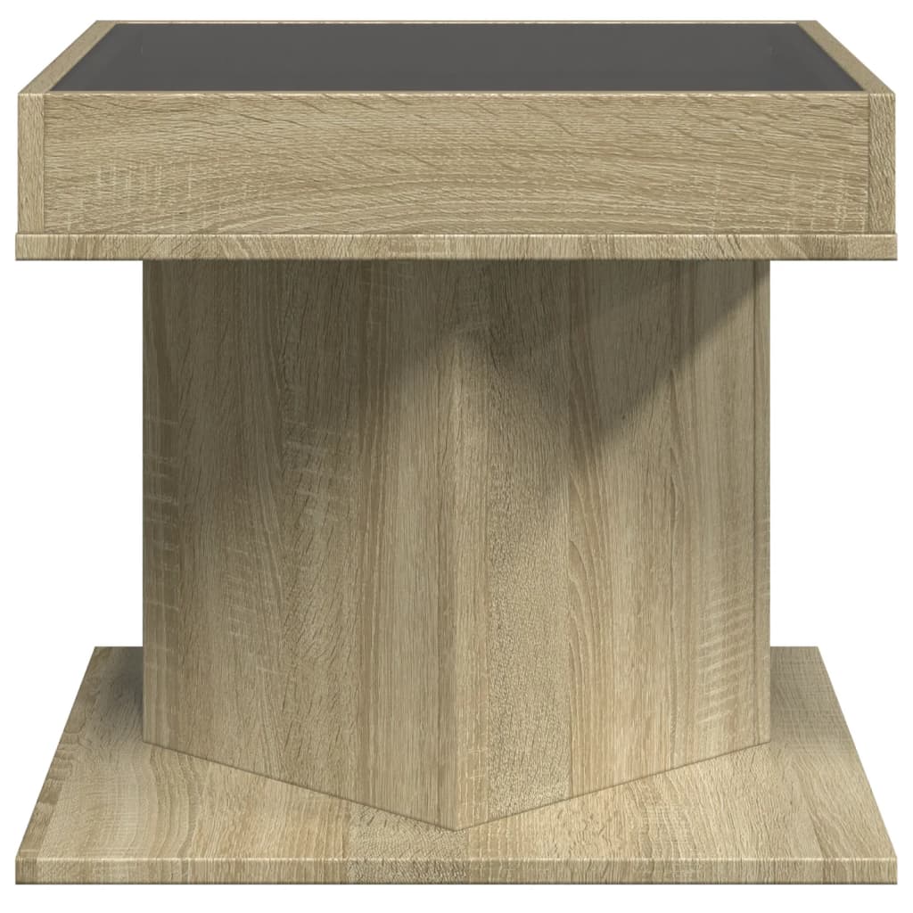 sofabord med LED-lys 50x50x45 cm konstrueret træ sonoma-eg