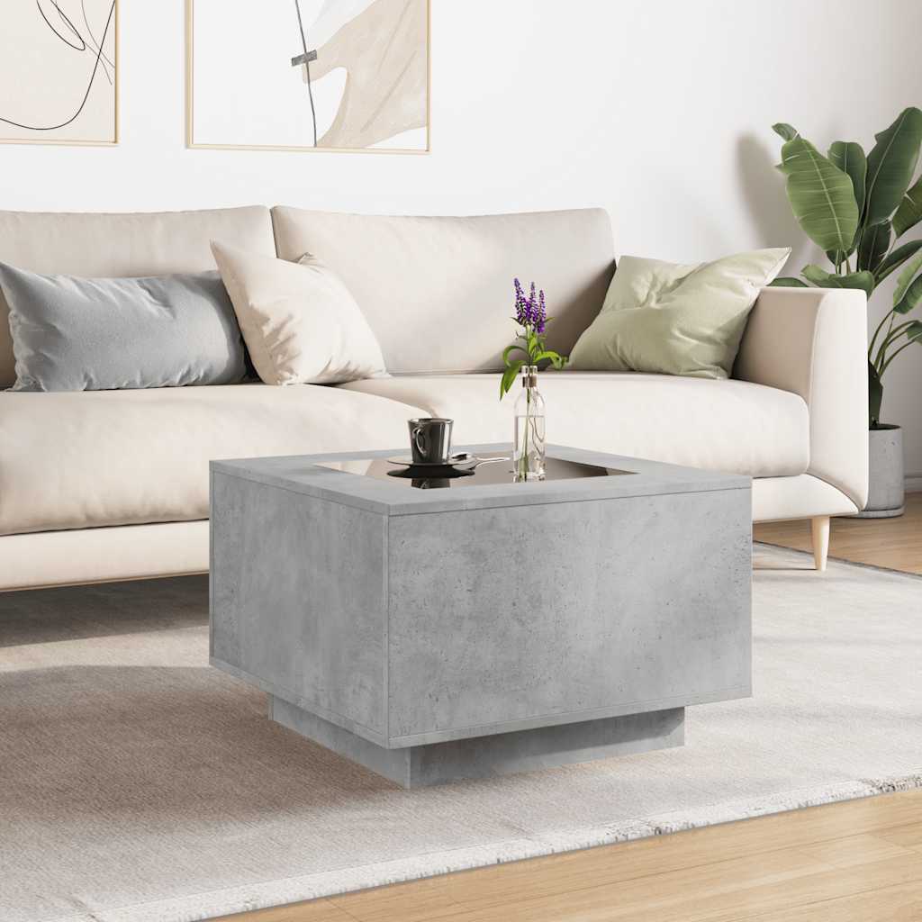 sofabord med LED-lys 60x60x40 cm konstrueret træ betongrå