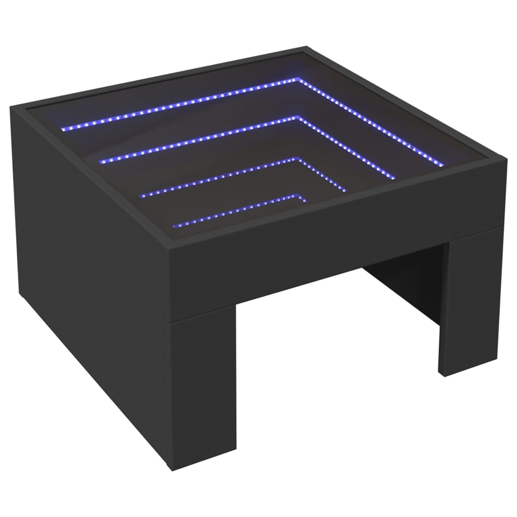 sofabord med Infinity LED-lys 50x50x30 cm sort