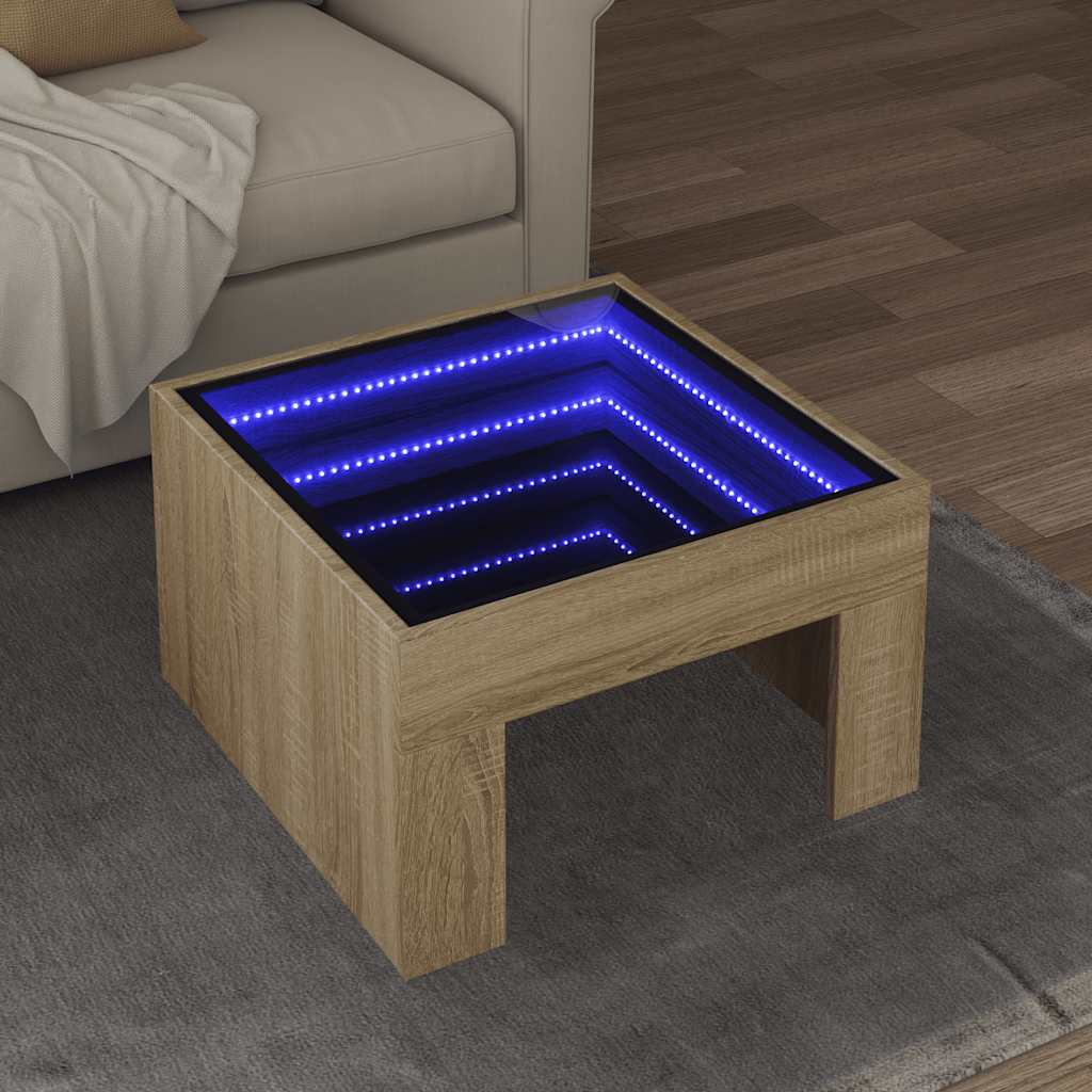 sofabord med Infinity LED-lys 50x50x30 cm sonoma-eg