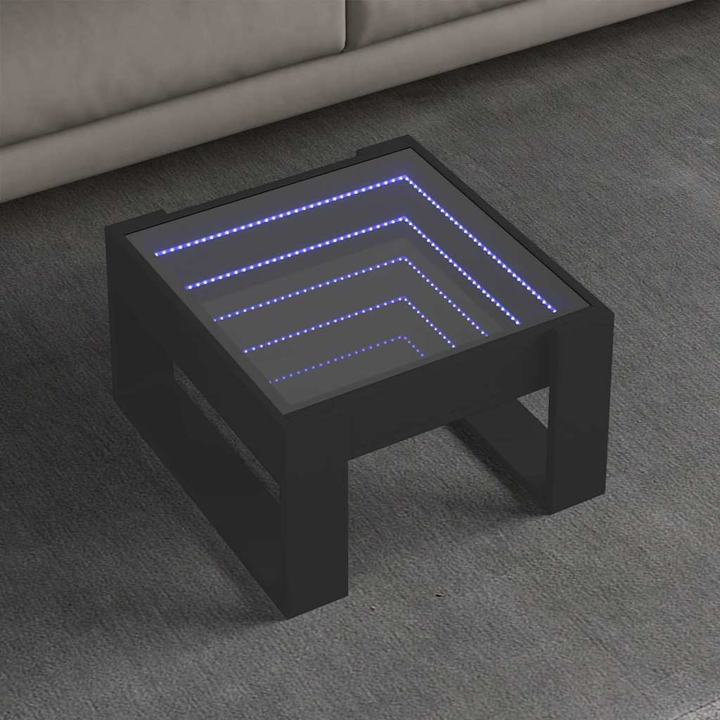 sofabord med Infinity LED-lys 50x53x30 cm sort