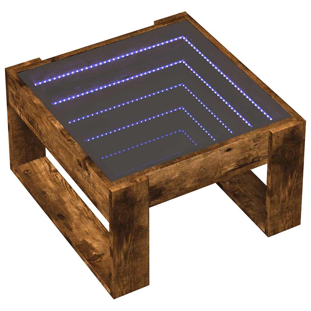 sofabord med Infinity LED-lys 50x53x30 cm røget egetræsfarve