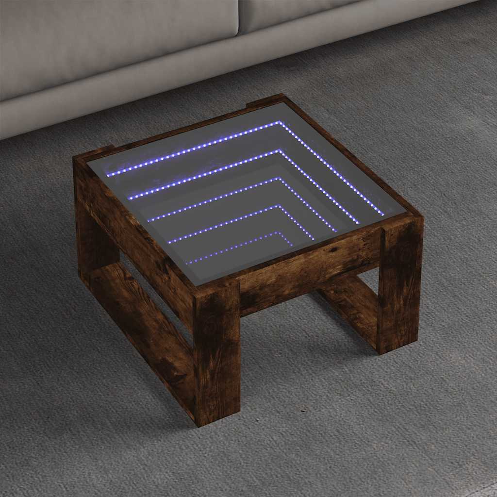 sofabord med Infinity LED-lys 50x53x30 cm røget egetræsfarve