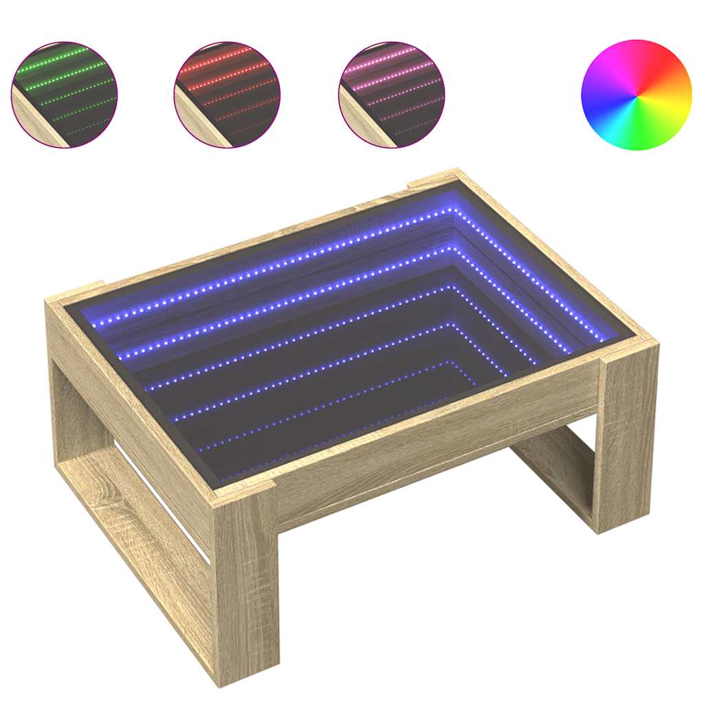 sofabord med Infinity LED-lys 70x53x30 cm sonoma-eg