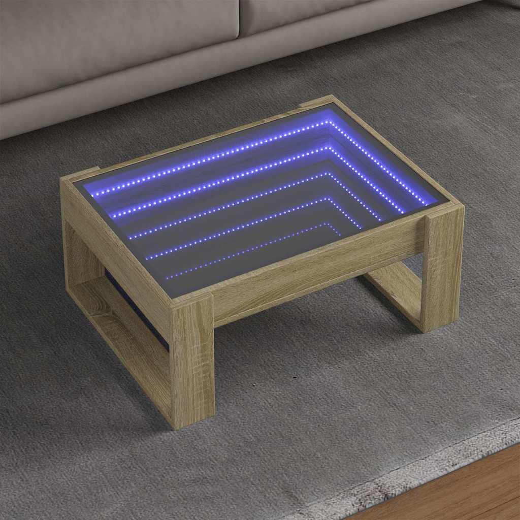sofabord med Infinity LED-lys 70x53x30 cm sonoma-eg