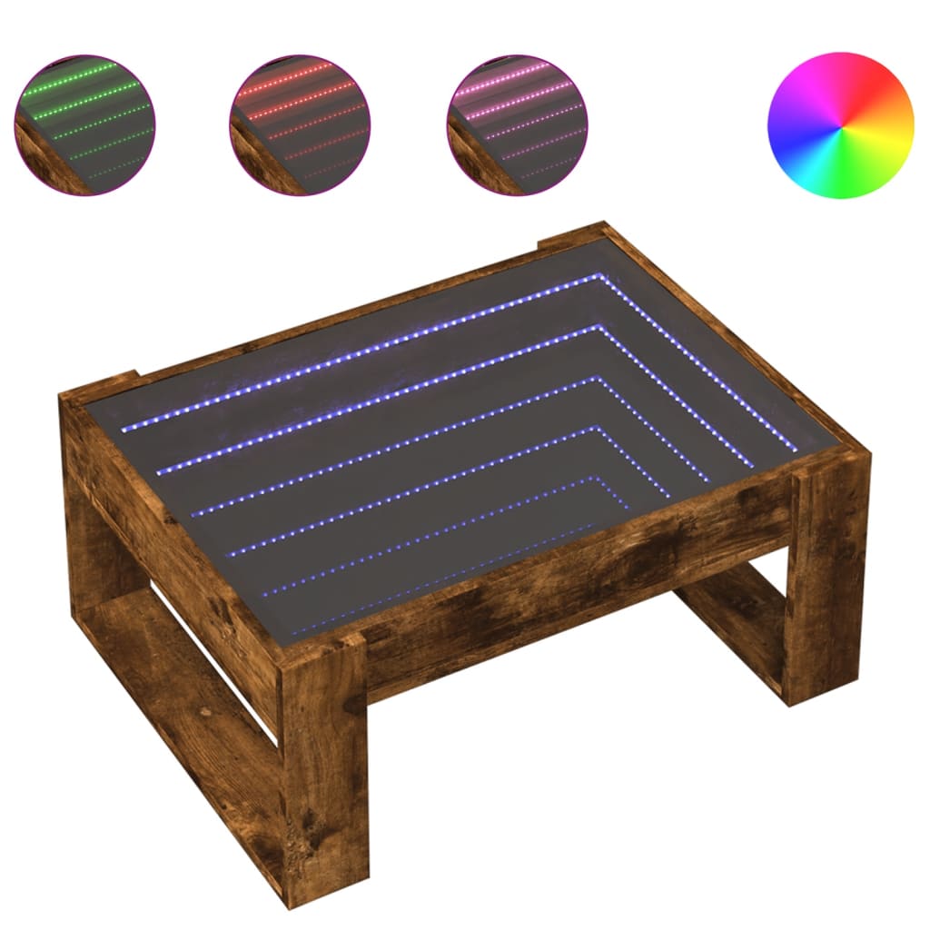 sofabord med Infinity LED-lys 70x53x30 cm røget egetræsfarve