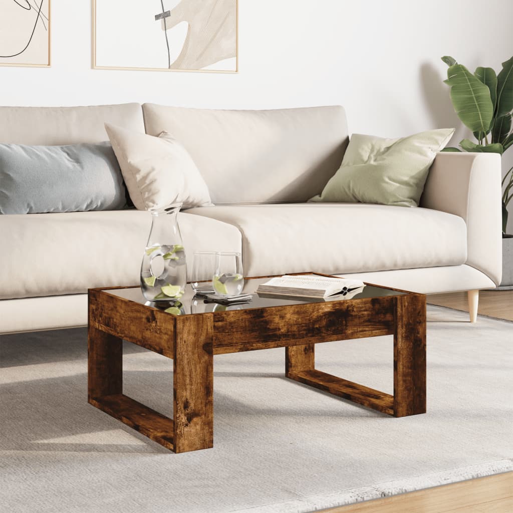 sofabord med Infinity LED-lys 70x53x30 cm røget egetræsfarve