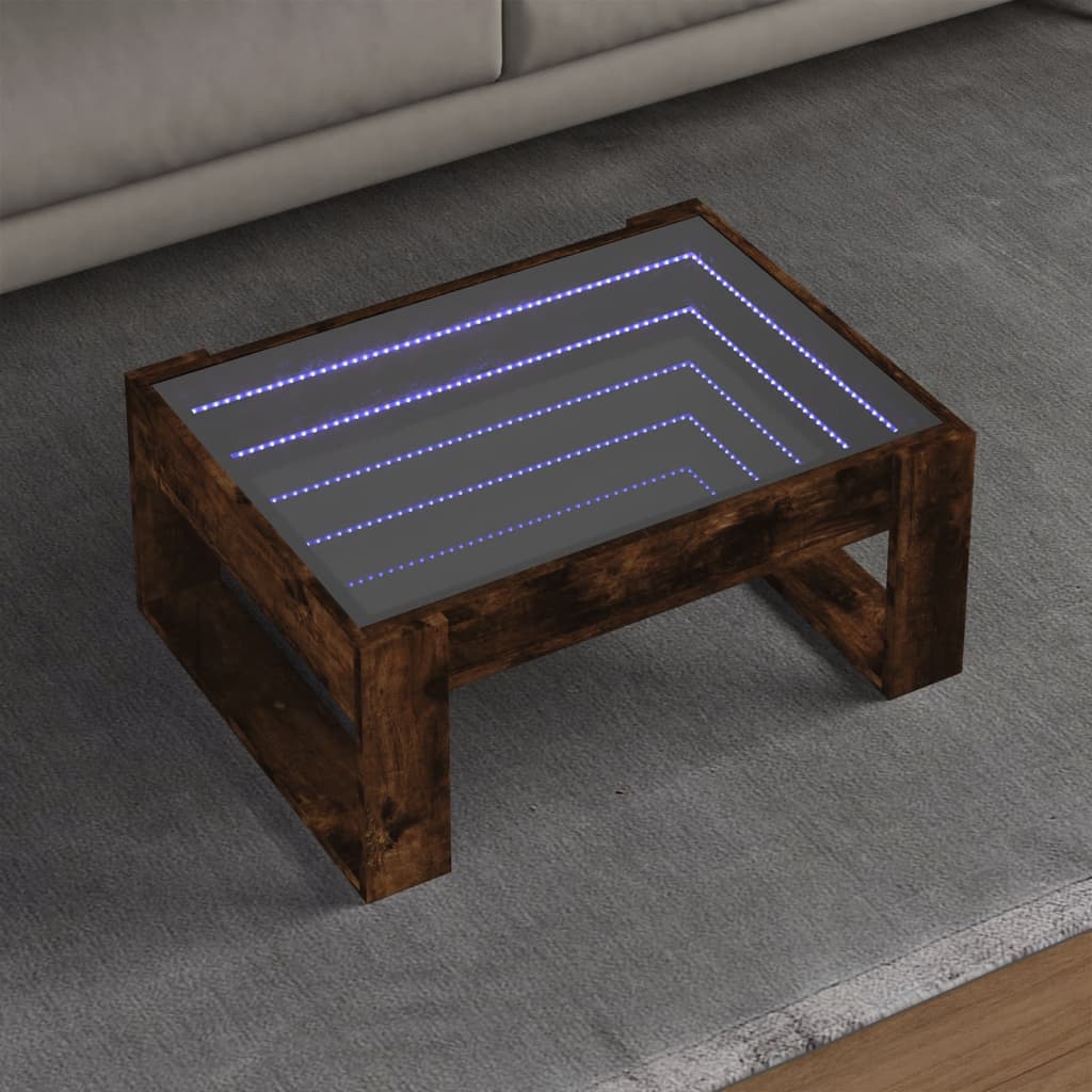 sofabord med Infinity LED-lys 70x53x30 cm røget egetræsfarve