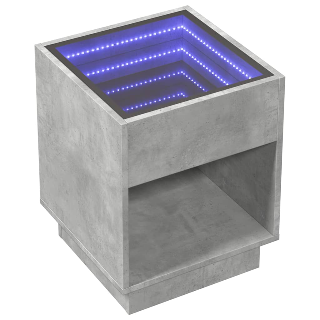 sofabord med Infinity LED-lys 40x40x50 cm betongrå