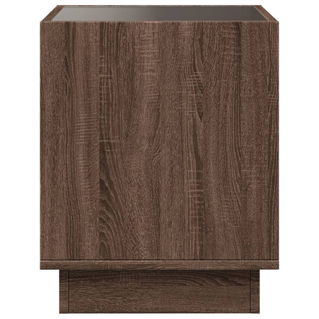 sofabord med Infinity LED-lys 40x40x50 cm brun egetræsfarve