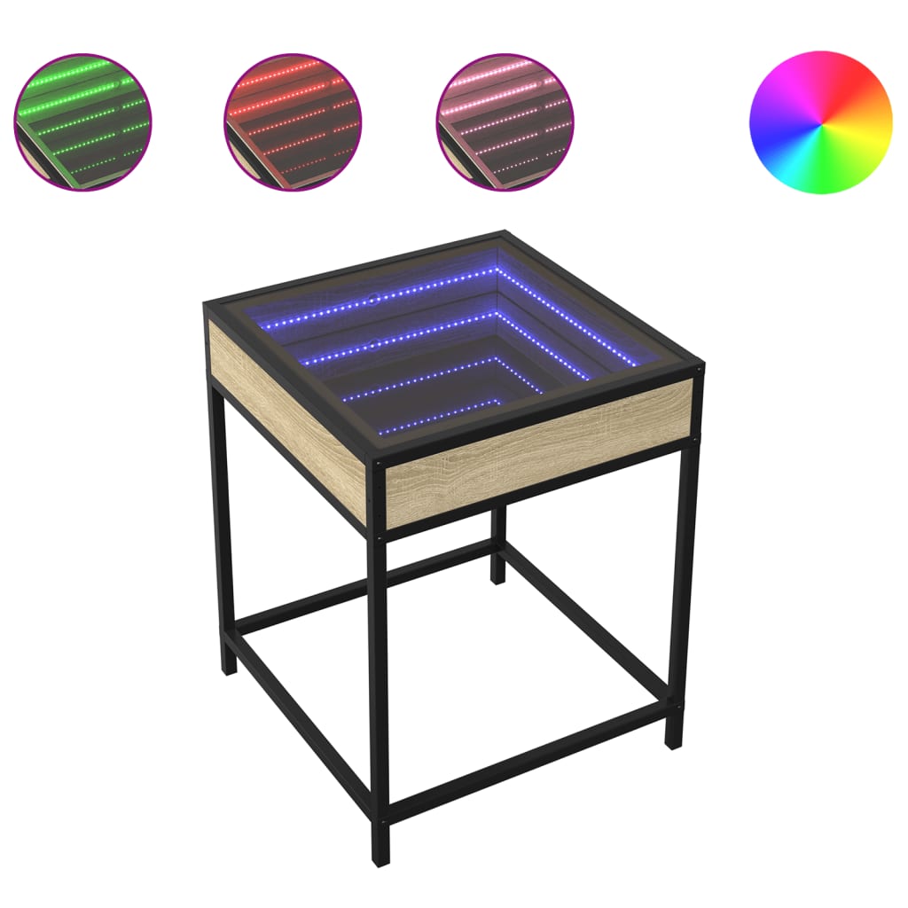 sofabord med Infinity LED-lys 40x40x51 cm sonoma-eg