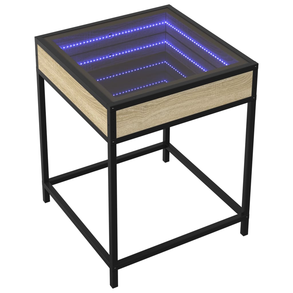 sofabord med Infinity LED-lys 40x40x51 cm sonoma-eg
