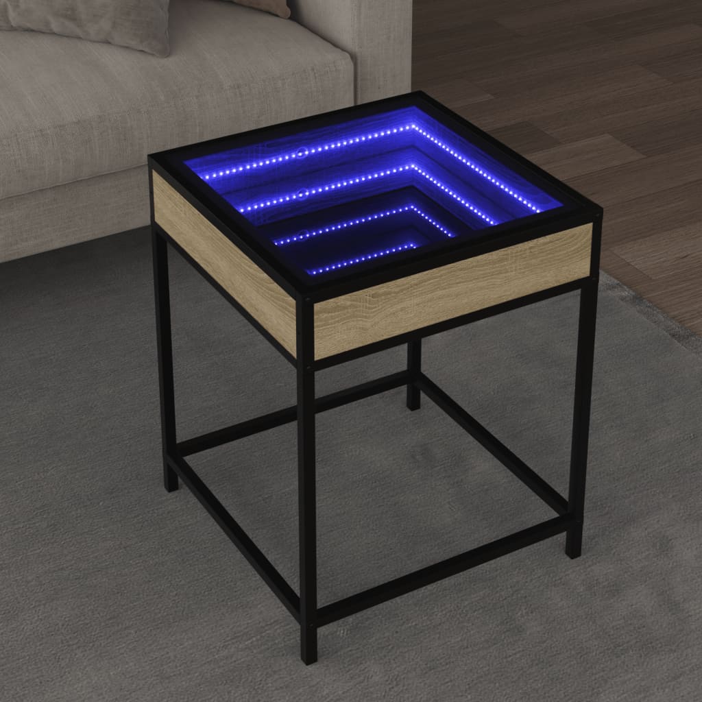 sofabord med Infinity LED-lys 40x40x51 cm sonoma-eg