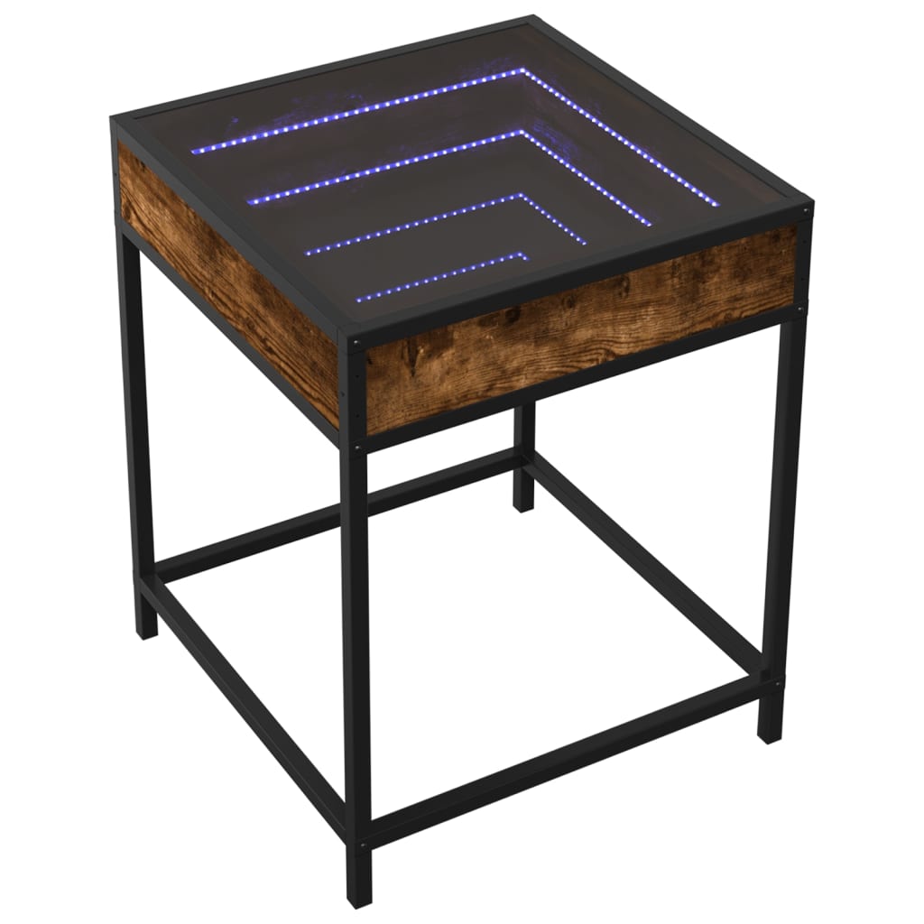 sofabord med Infinity LED-lys 40x40x51 cm røget egetræsfarve