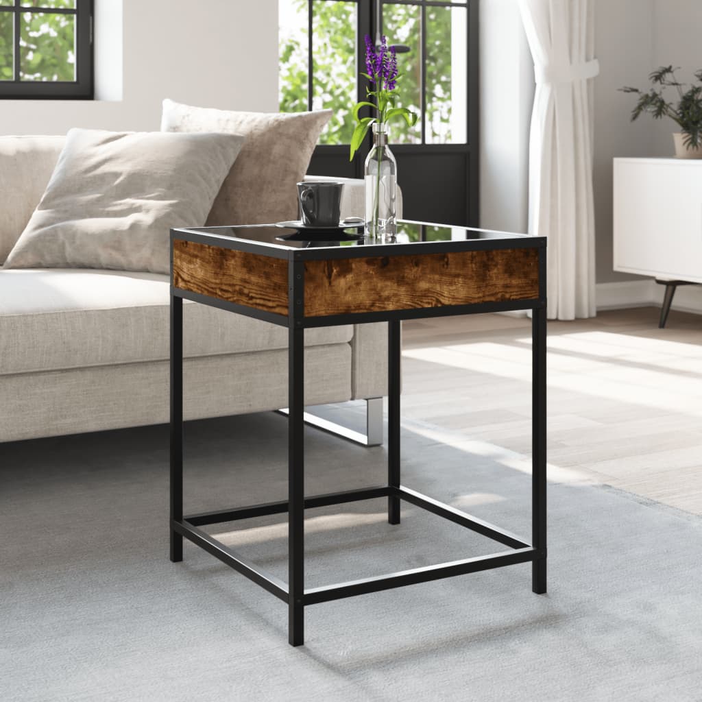sofabord med Infinity LED-lys 40x40x51 cm røget egetræsfarve