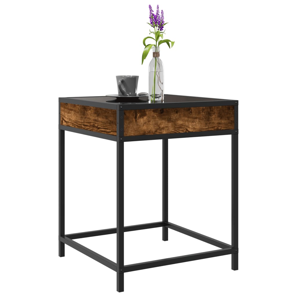 sofabord med Infinity LED-lys 40x40x51 cm røget egetræsfarve