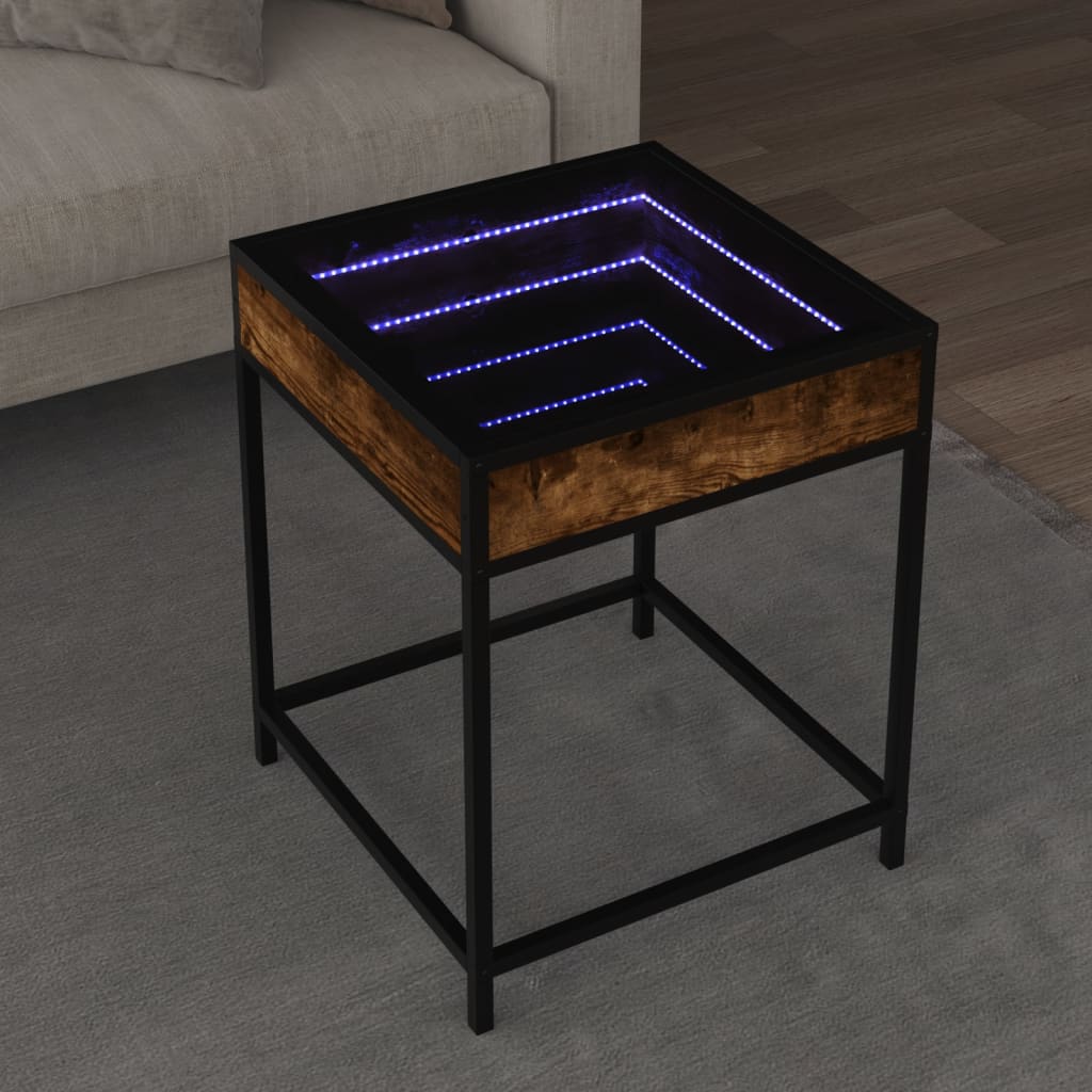sofabord med Infinity LED-lys 40x40x51 cm røget egetræsfarve