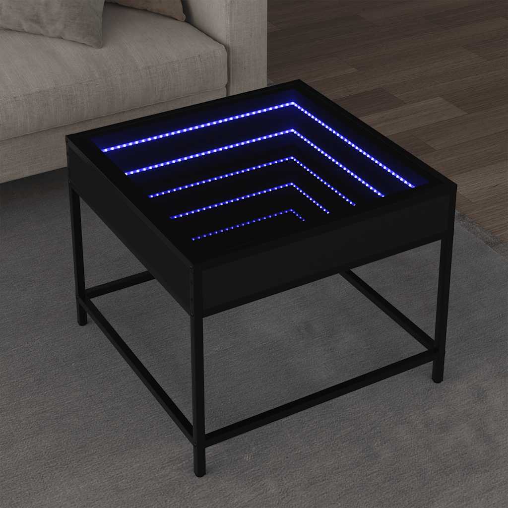 sofabord med Infinity LED-lys 50x50x41 cm sort