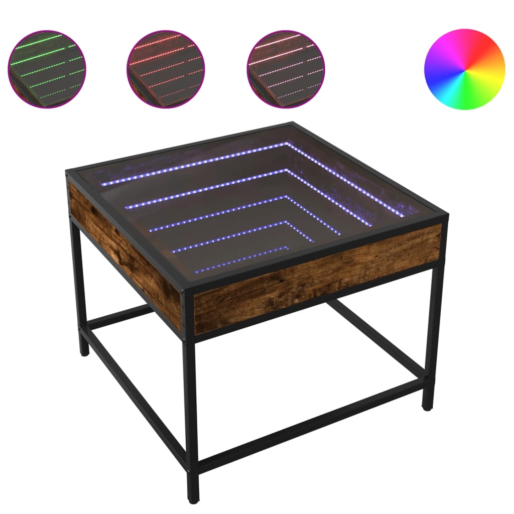 sofabord med Infinity LED-lys 50x50x41 cm røget egetræsfarve