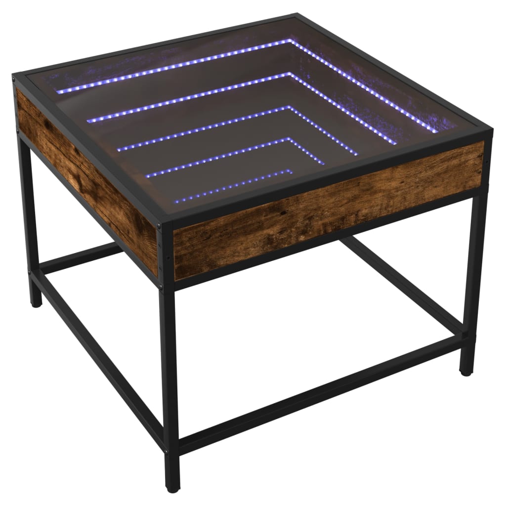 sofabord med Infinity LED-lys 50x50x41 cm røget egetræsfarve