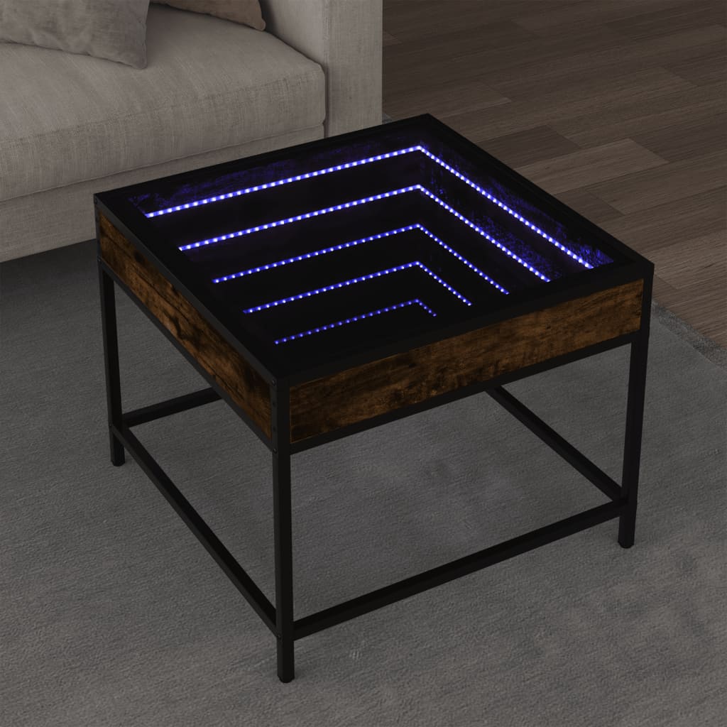 sofabord med Infinity LED-lys 50x50x41 cm røget egetræsfarve
