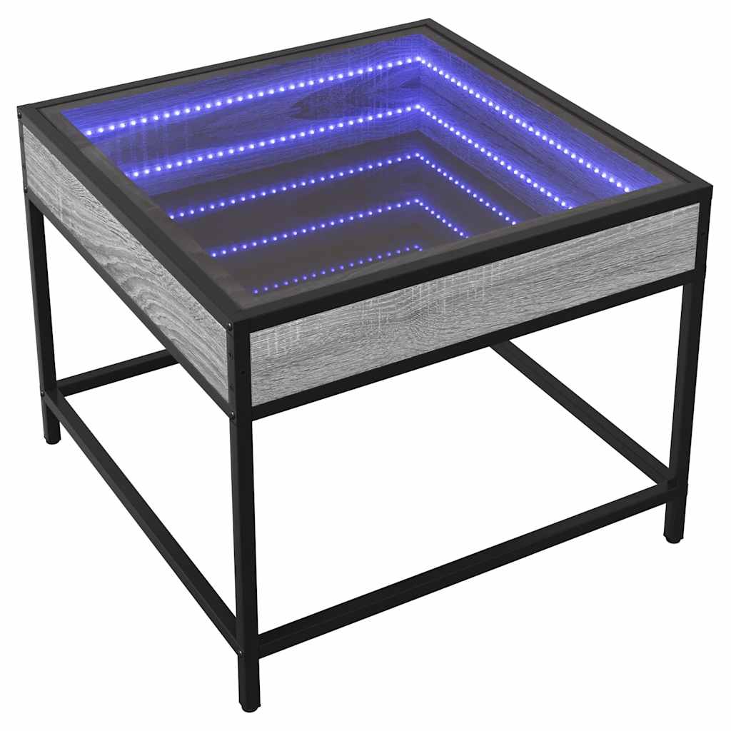 sofabord med Infinity LED-lys 50x50x41 cm grå sonoma-eg